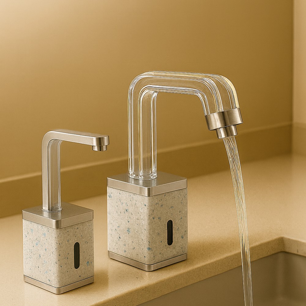 Fontana EcoStream Light Grey touchless flush valve with diamond accent plate